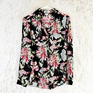 Express Women's M Floral Button-Up Shirt Long Sleeve Collared Casual